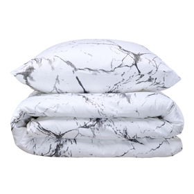Sengetøj bomuldssatin - 200x220 cm - Marmor Hvid